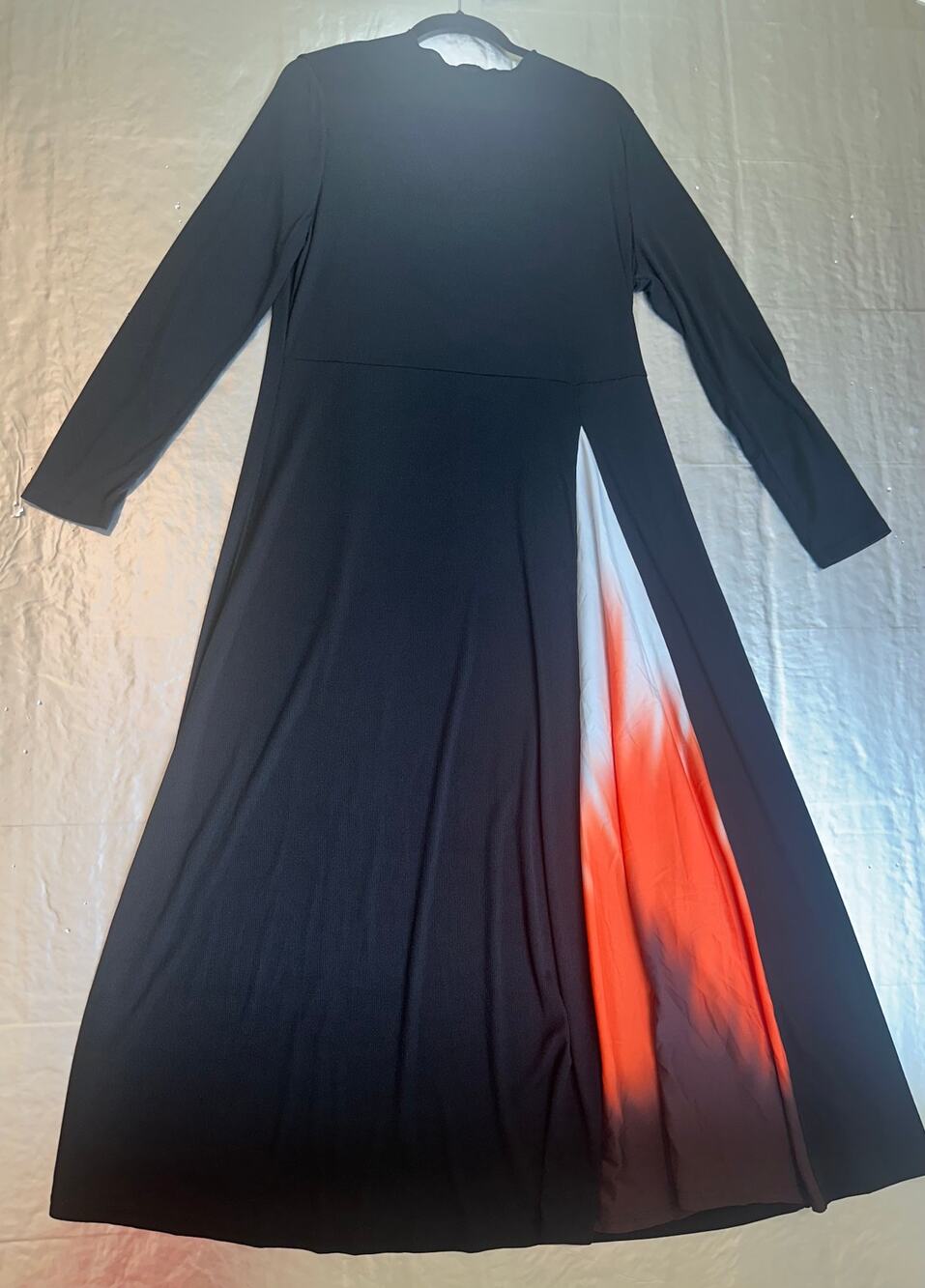 XL Black Colorblock Maxi Long Sleeve Modest Church Dress